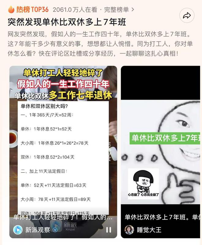 单休毁了你的青春？揭秘，单休为何比双休多上7年班的真相！